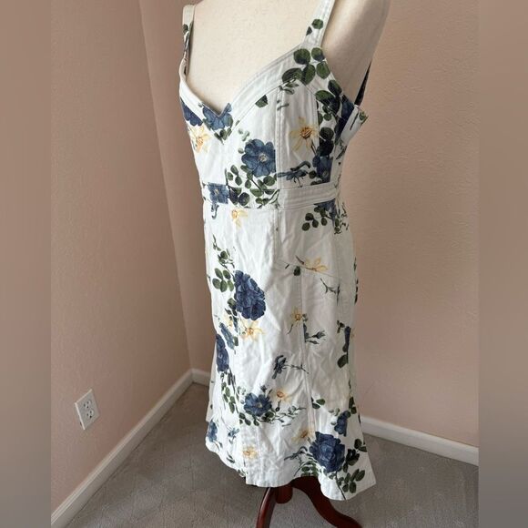 Nicholas white denim rose flare dress. Midi style with front slit sz 10 - Picture 8 of 16
